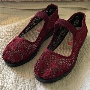 New Miss Fiona Women’s Lace Mary Jane Flats - Burgundy summer comfy lightweight